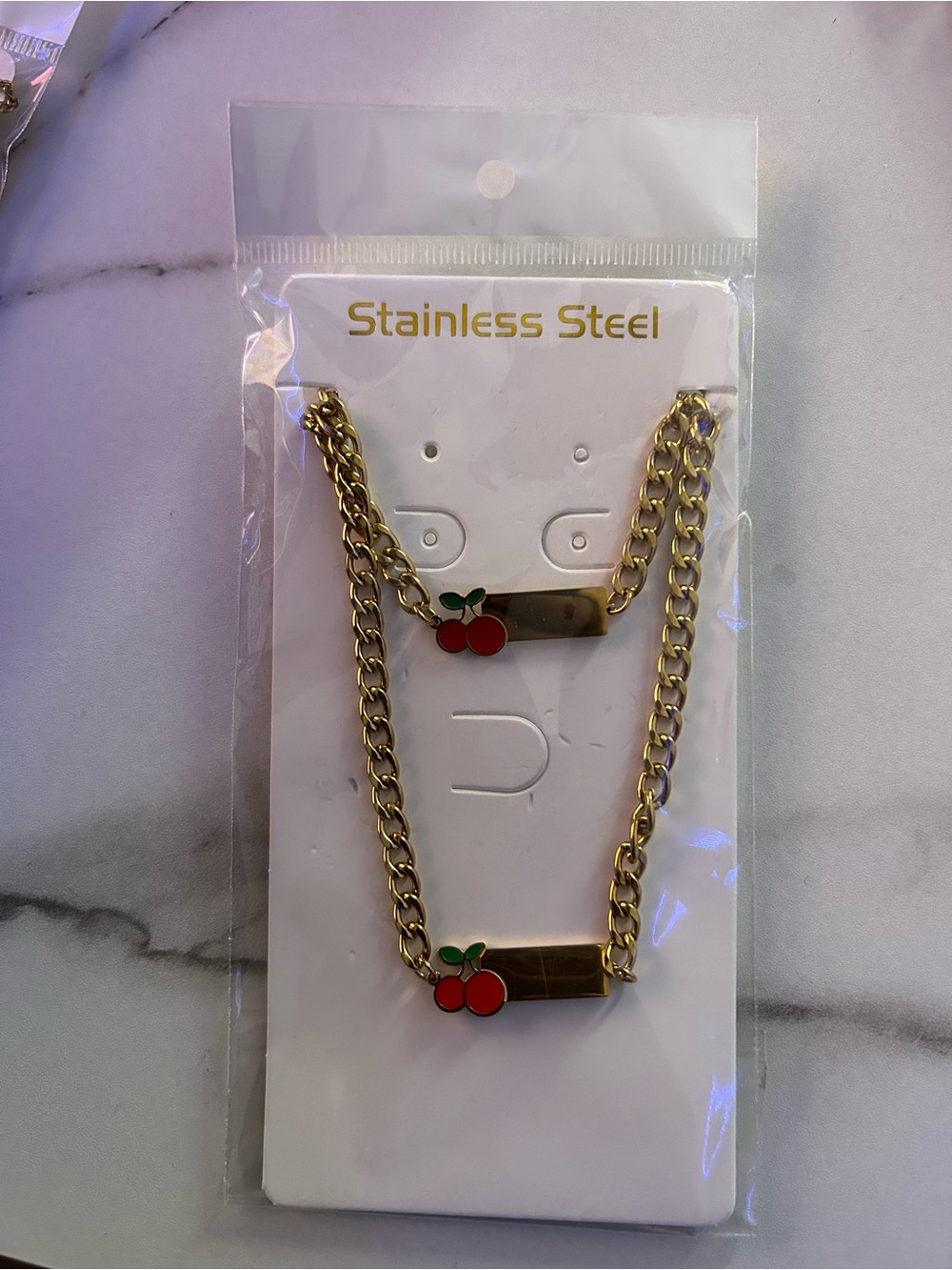 & Other Stories Gold-Tone Double Chain Necklace with Red Cherry Accent